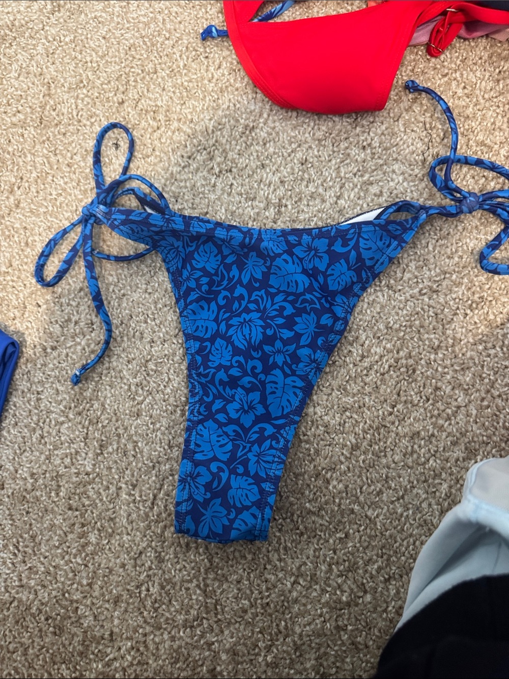 blue floral bikini tie bottoms